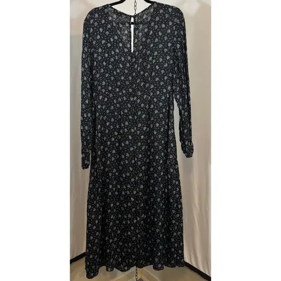 NWT Madewell Black White Floral Maxi Dress 12 Long Sleeve Ruched Boho Romantic - Picture 12 of 16